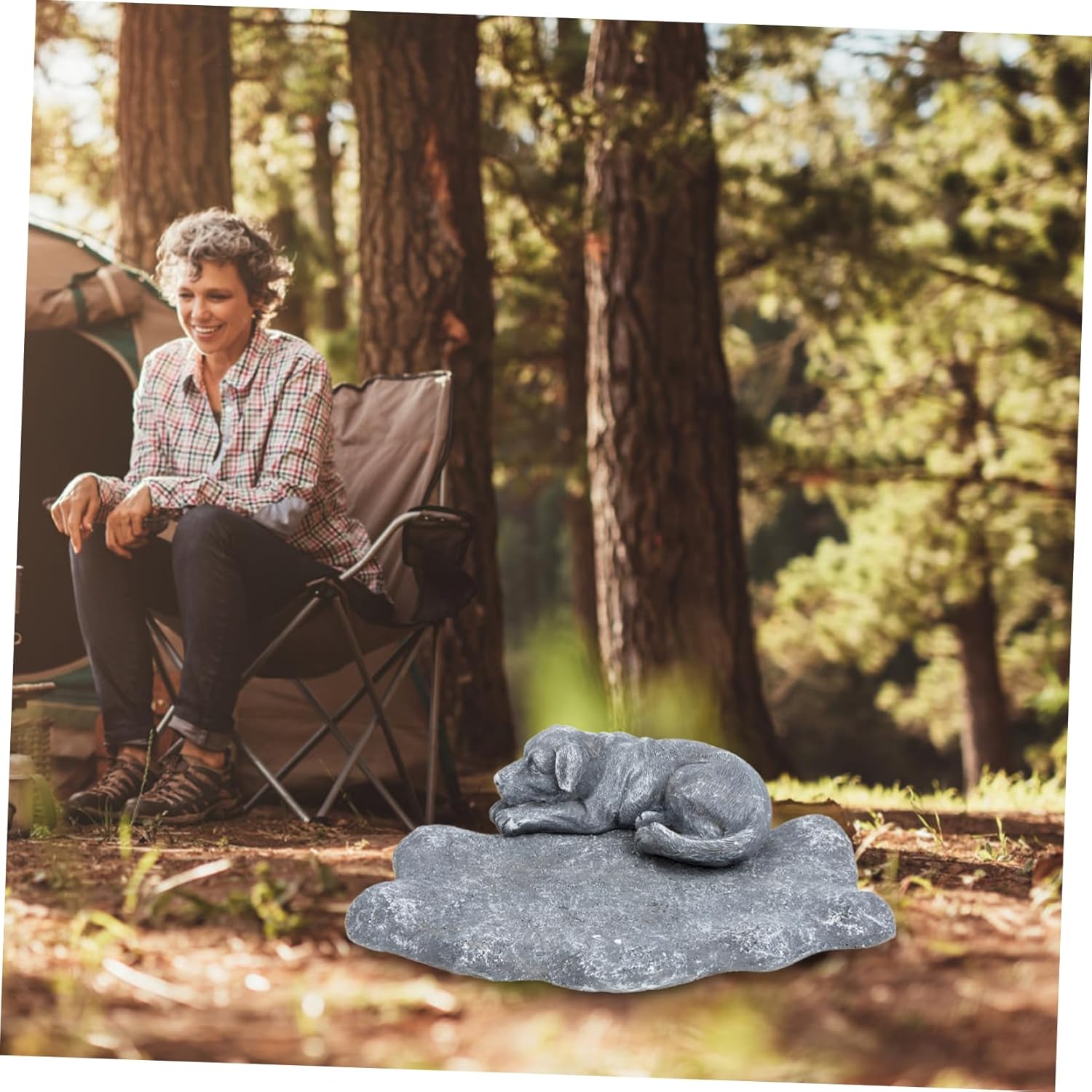 VICASKY Dog Memorial Stone Resin Pet Tombstone Statue for Outdoor Garden Creative Tribute Ornament for Beloved Color with Two Line Engraving