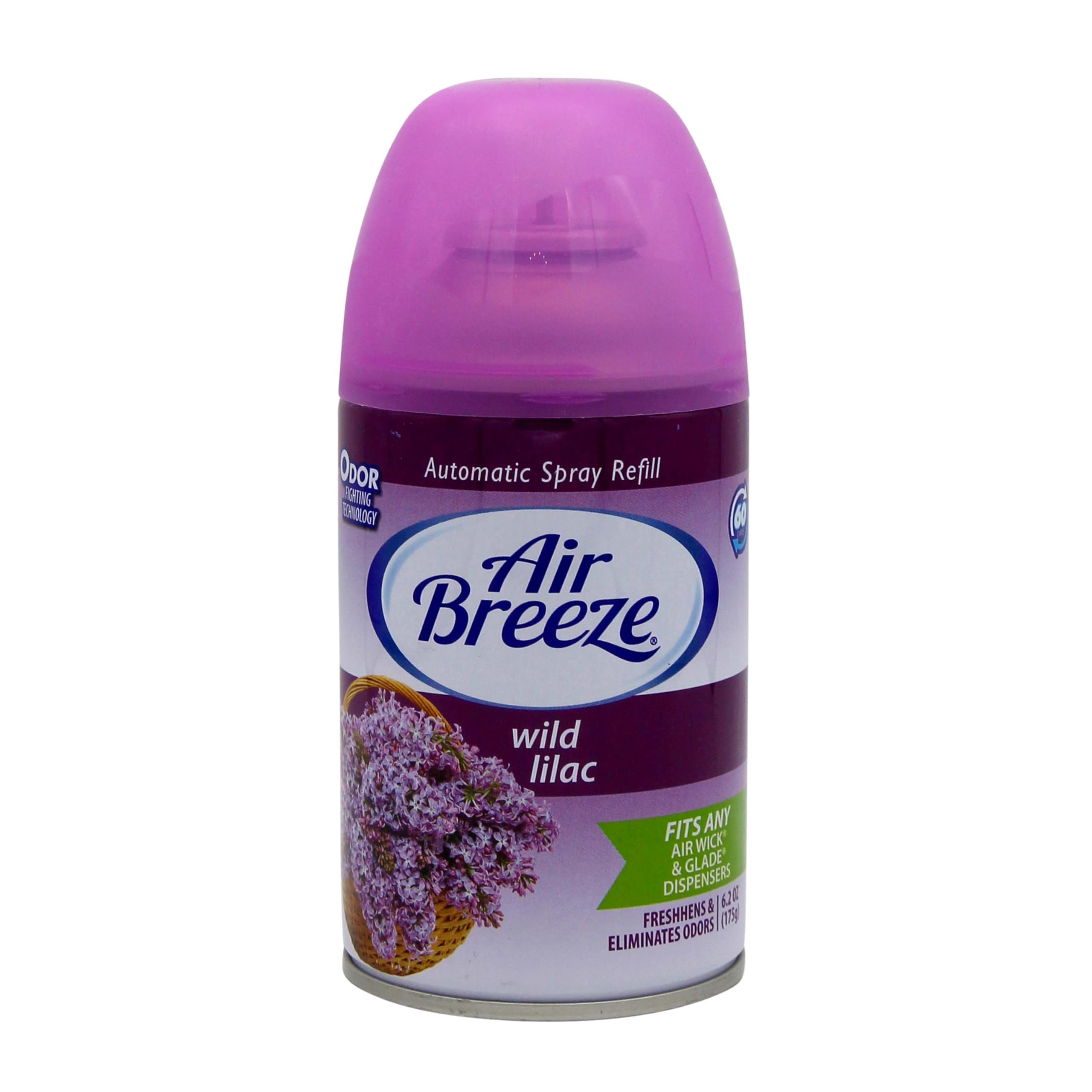 Air Breeze. Automatic Air Freshener Spray Refill, 1ct, Wild Lilac, Odor Neutralization, Essential Oils, 6.2 oz,