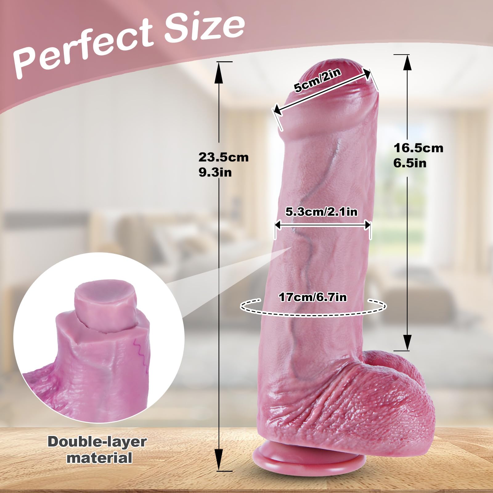 Dildo realistico grande in silicone a doppia densità da 23,5 cm, morbido con ventosa, diametro 5,3 cm,dildo realistico, pene spesso non circonciso, dildo anale punto G XL,realistico per uomini e donne