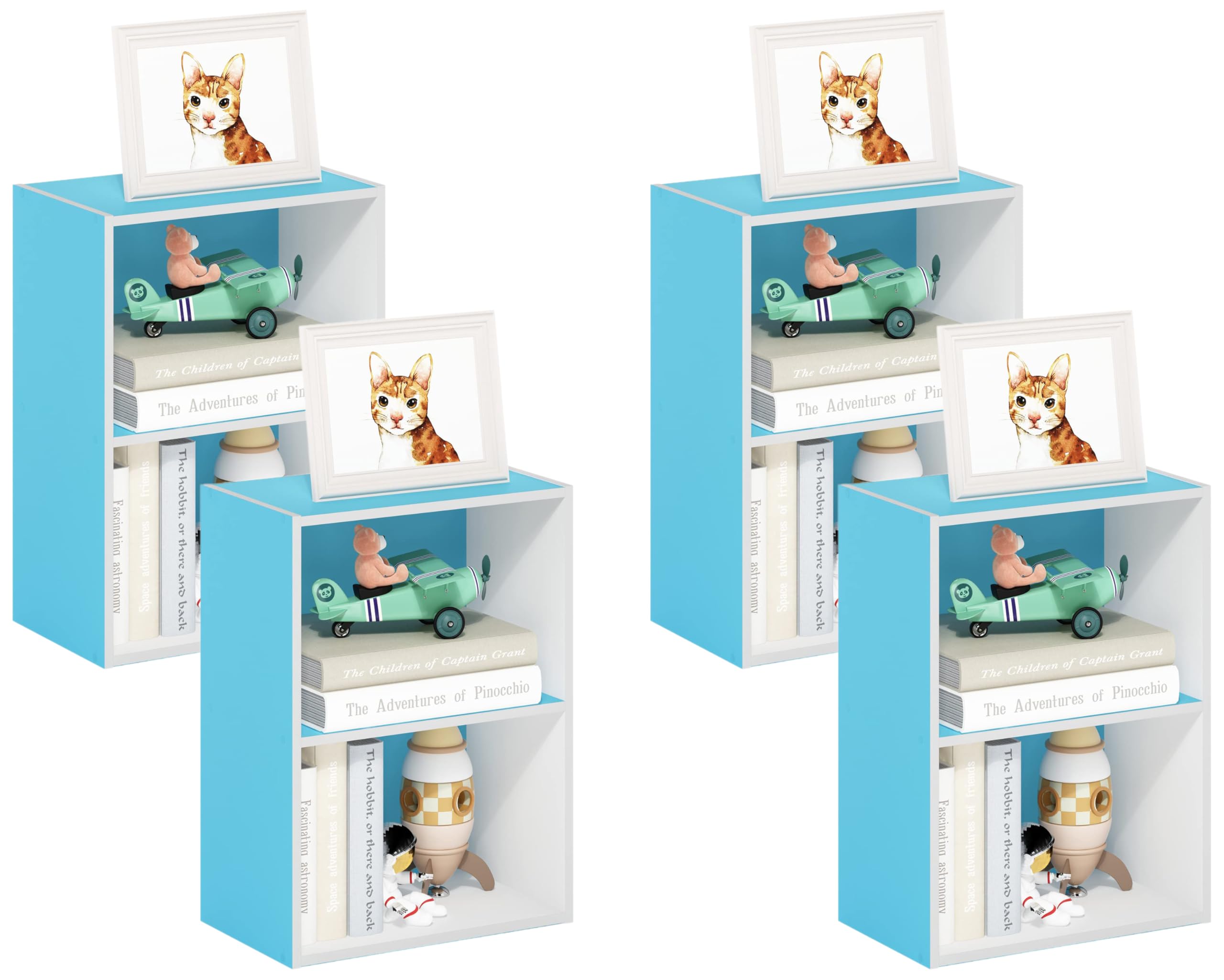 Furinno Luder Bookcase/Book/Storage, 2-Tier, Light Blue/White (Pack of 4)