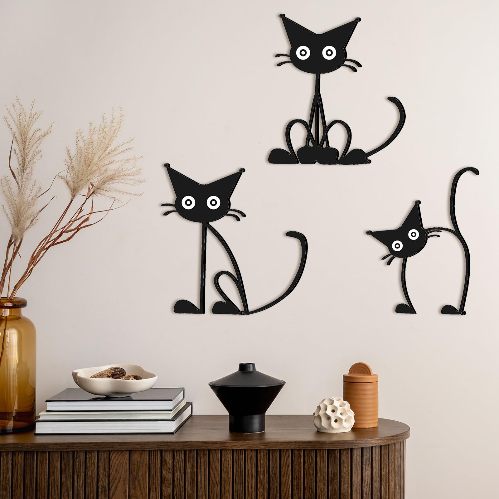 BLACK CAT　壁飾り棚 Amazon.com: Threehoney 3 Pcs Cat Wall Art Decor Metal Wall