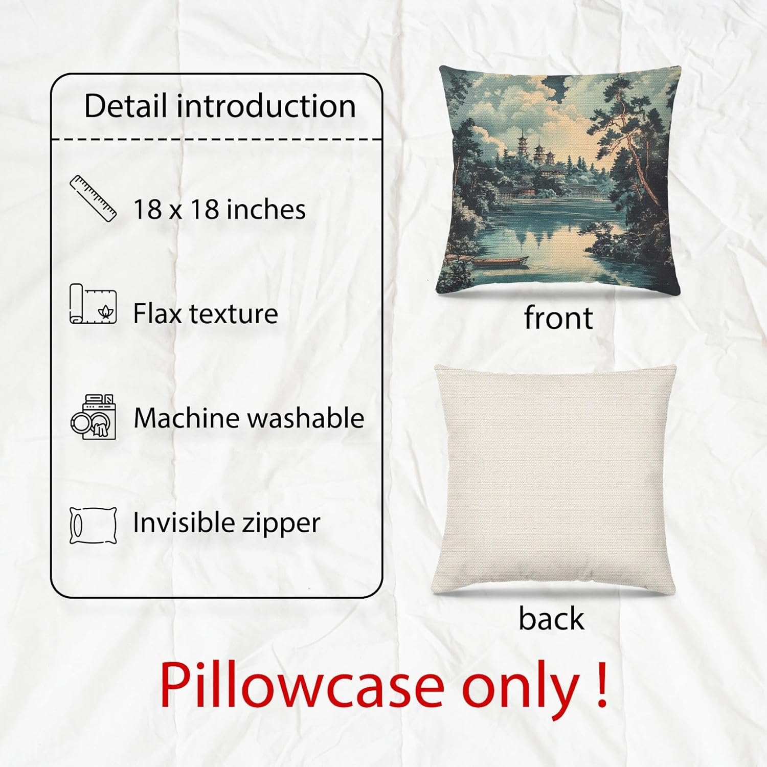 Vintage Japanese Pillow Covers 18x18, Japanese Home Room Decor, Traditional Oriental Japandi Rustic Landscape Throw Pillow Covers Pillowcase for Bedroom Living Room, Set of 4