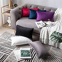 Vista 13 de 2 fundas para cojín decorativo de terciopelo con pompones