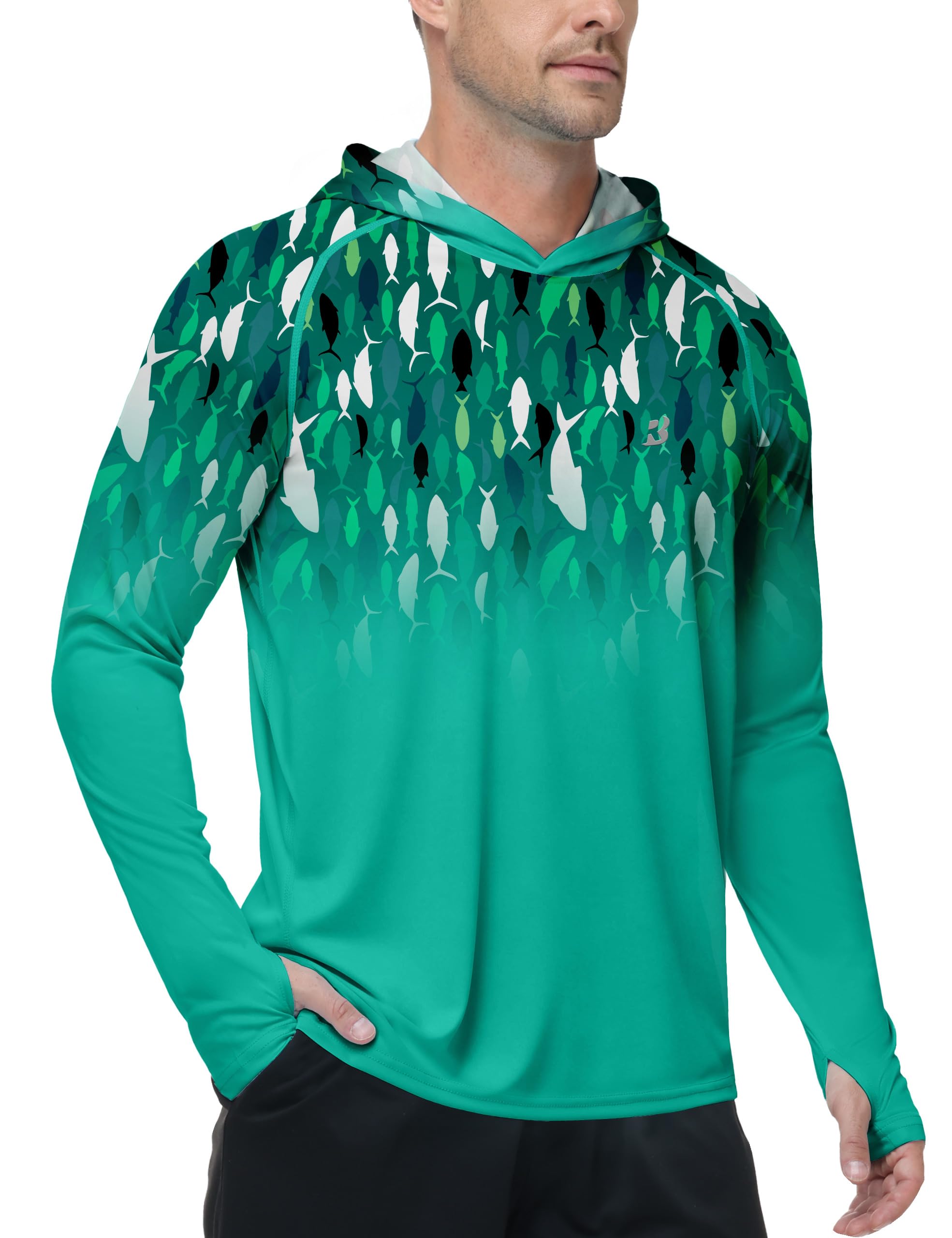 Roadbox Men's UPF 50+ Sun Hoodie, UV Long Sleeve Fishing Shirts Rash Guard