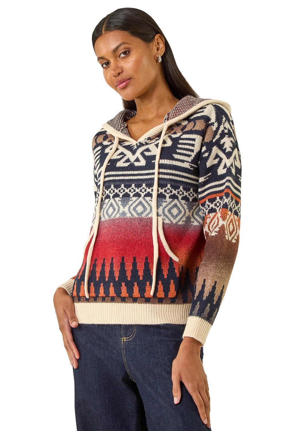 Roman Women's Navy Jacquard Hooded Knit In | : Size 16
