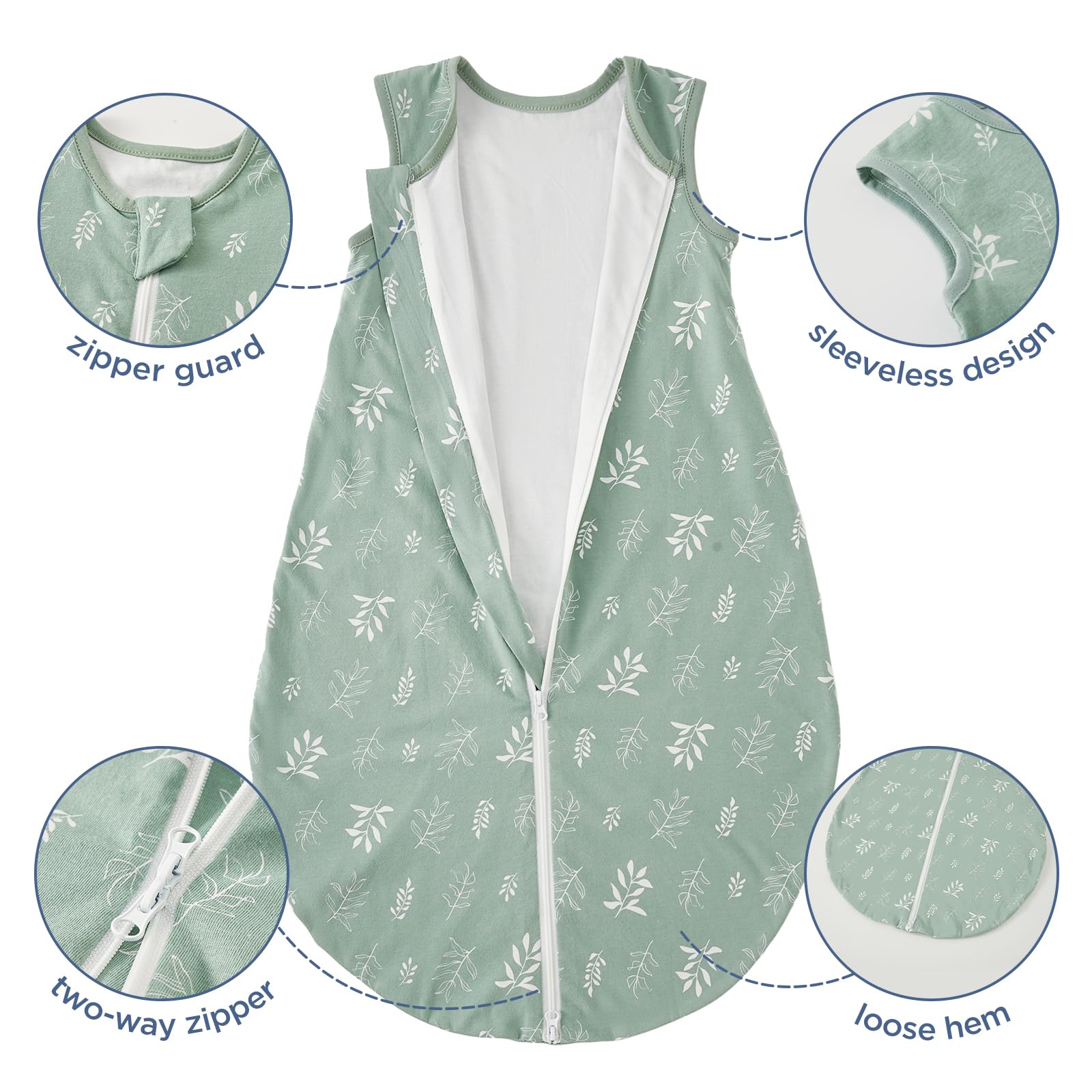 Duomiaomiao Paquete de 2 sacos de dormir para bebé de 1,0 tog, 100 % algodón, manta portátil para todo el año, unisex para recién nacidos de 6 a 18 meses, color verde