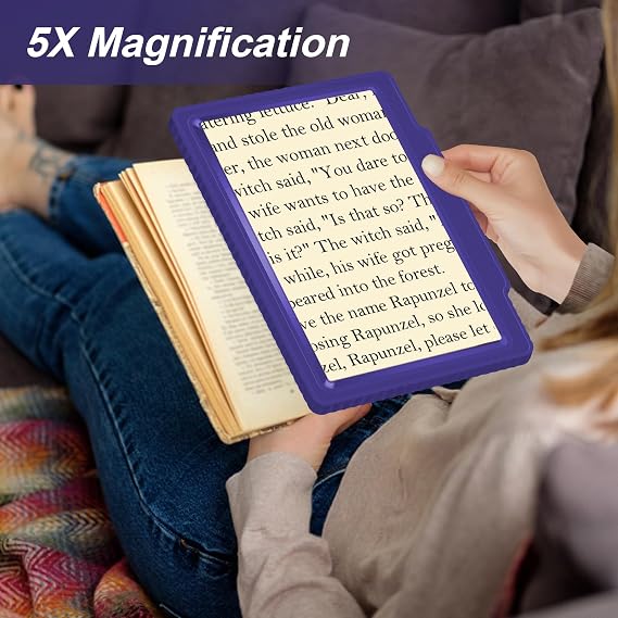 5X Magnifying Glass for Reading,Large and Lightweight Magnifier Offering a Spacious Viewing Area, Magnifier for Enhancing Reading of Fine Prints and Assisting Individuals with Visual Impairments,Blue