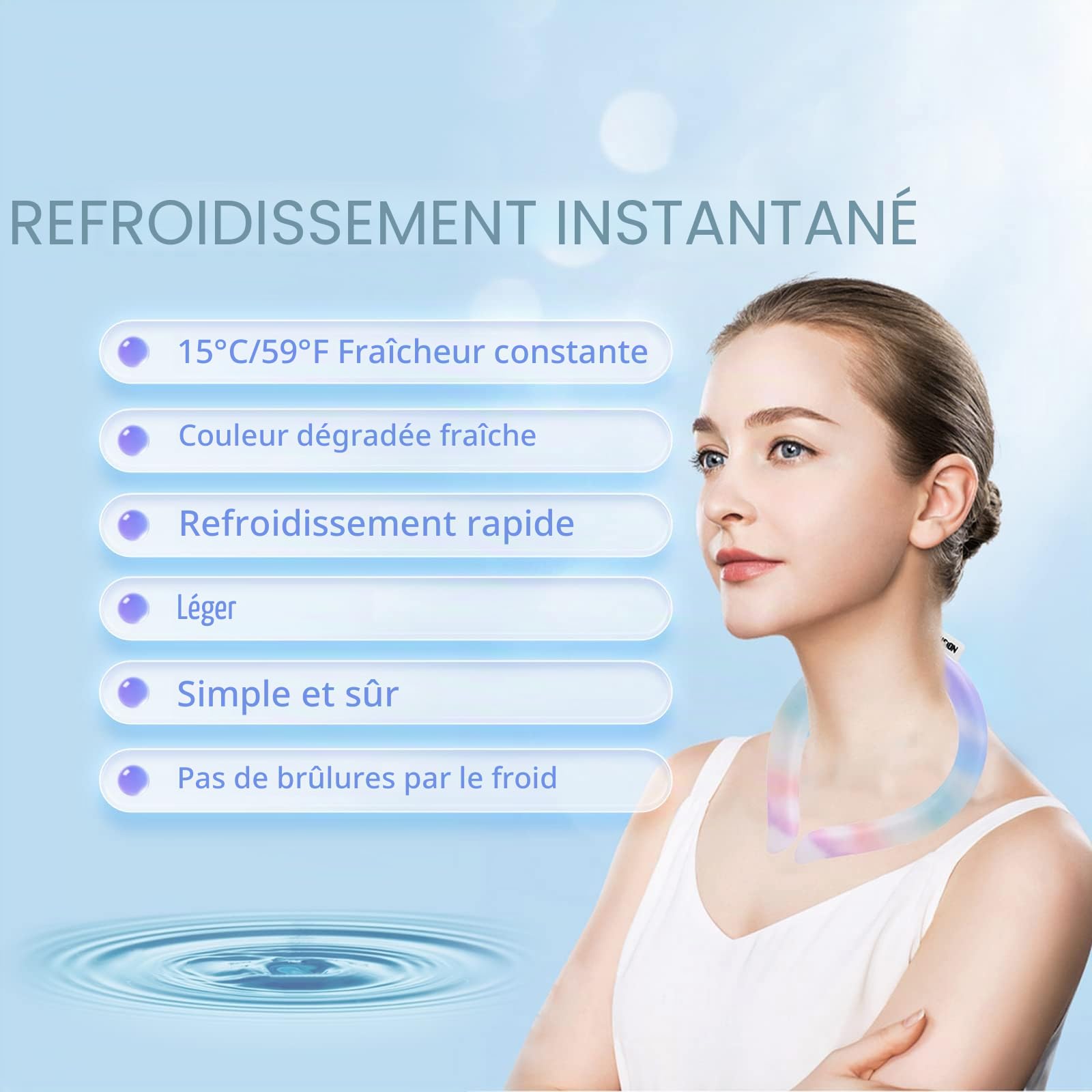 Anneau de refroidissement pour le cou dégradé commence à moins de 15 °C, réutilisable et portable pour la chaleur estivale, extérieur et intérieur (Vert)