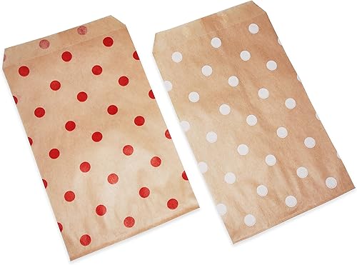 Miniatura 7 de CuteBox - Bolsas de regalo de papel kraft de papel plano con lunares rojosblancos, 100 unidades (4 x 6 pulgadas) para mercancía, manualidades,