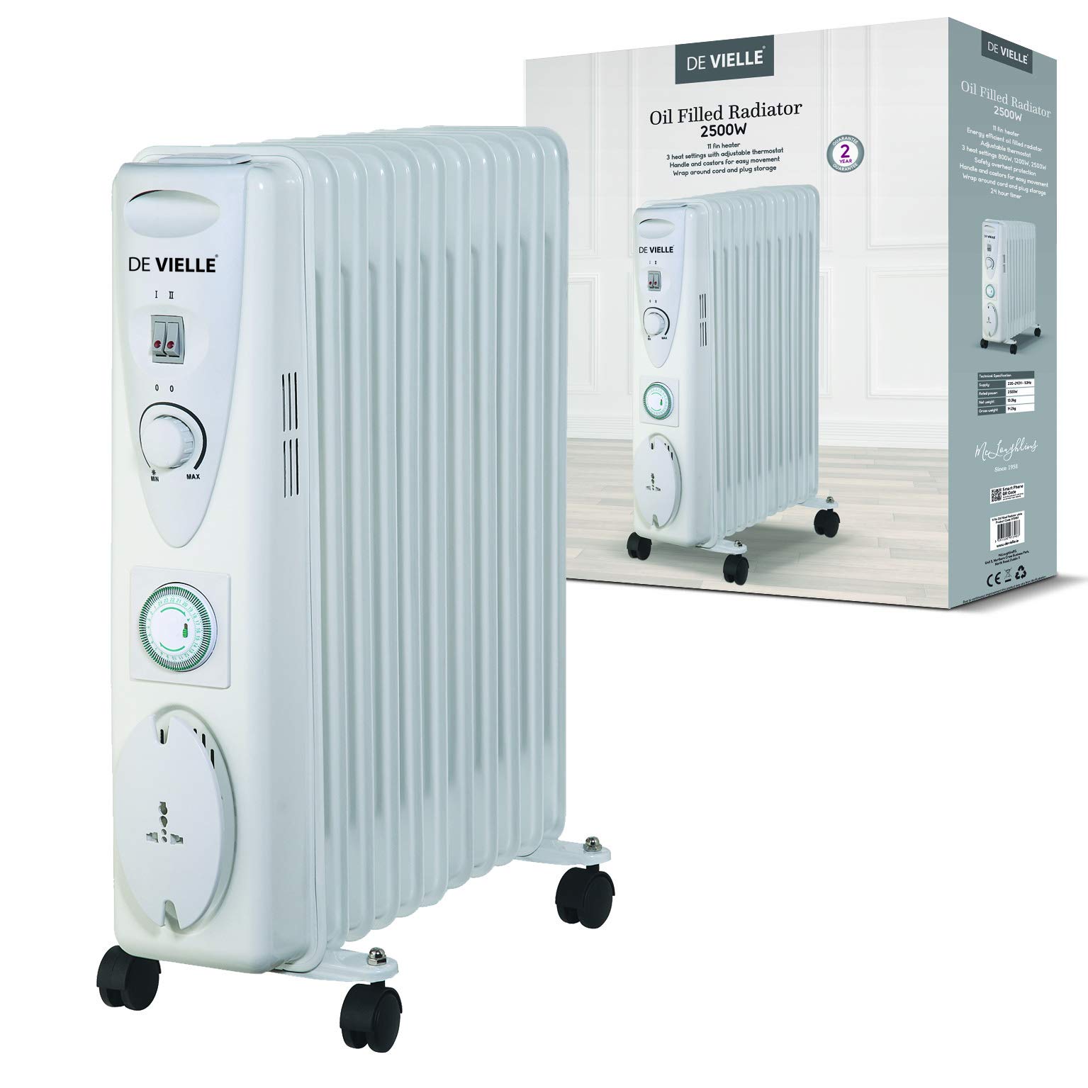 De Vielle Premium 11 Fin Oil Filled Radiator with Timer 2500W White :  Amazon.co.uk: Everything Else