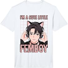 Mens Cute Little Femboy Anime Cat Ear Headphones Aesthetic Performance T-Shirt