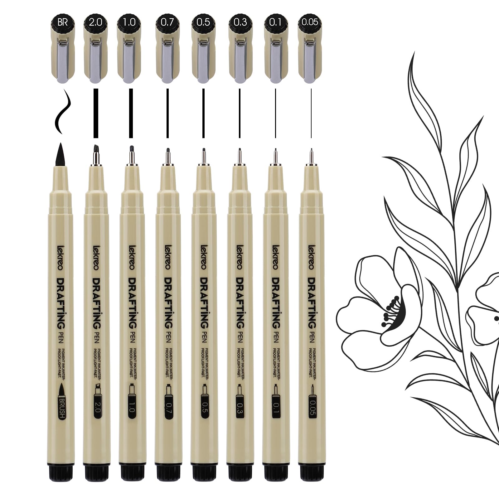 Lekreo Black Fineliner Pens, 8 Pack Waterproof Micro-Line Art Pens