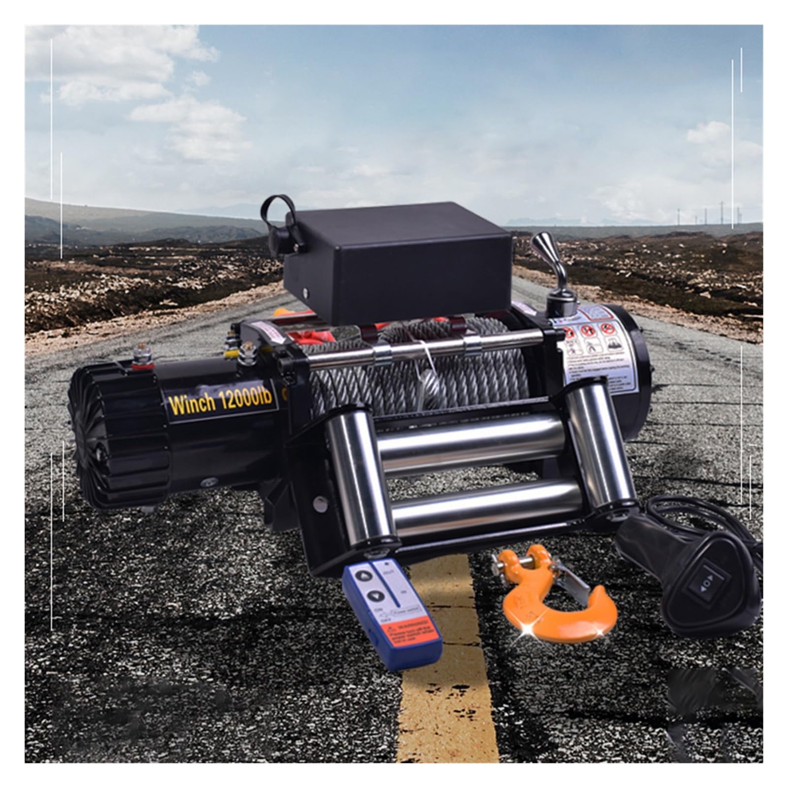 Electric Winch Motor 3500lbs/4000 Lbs Vehicle Cross-Country Self Rescue and Extrication Small Winch Crane Traction Vehicle Winch for Cars, Home Improvement, Cargo Handling(4000 lbs 12V)