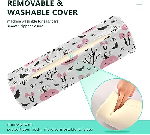 Miniatura 3 de JUNZAN Almohada decorativa de calabaza rosa para Halloween, almohada decorativa para el cuello de la cama, almohada redonda larga para soporte de