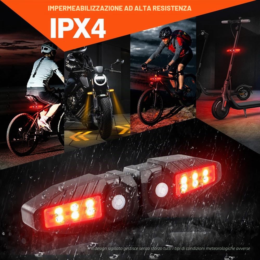 Fanale Posteriore Bicicletta con Proiezione USB Ricaricabile Frecce Bici Elettrica con Telecomando Senza Fili IPX4 150 Lumen Frecce Direzionali per Bici, 5 modalità