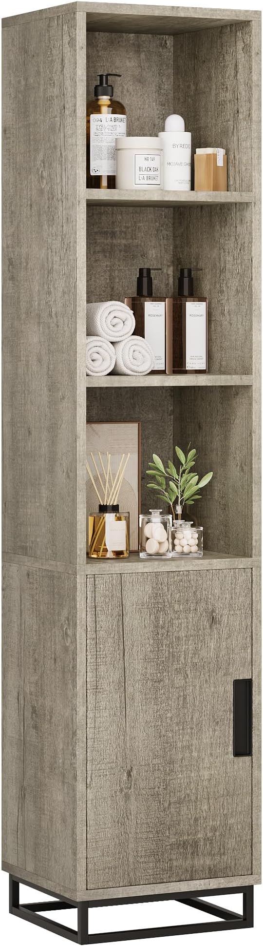 GarveeHome Tall Bathroom Cabinet, 70" Narrow Storage Cabinet with Door and Adjustable Shelf, Open Storage Freestanding for Laundry Room, Kitchen, Living Room, Small Space, Grey
