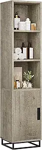 GarveeHome Tall Bathroom Cabinet, 70" Narrow Storage Cabinet with Door and Adjustable Shelf, Open Storage Freestanding for Laundry Room, Kitchen, Living Room, Small Space, Grey