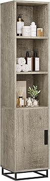 GarveeHome Tall Bathroom Cabinet, 70" Narrow Storage Cabinet with Door and Adjustable Shelf, Open Storage Freestanding for Laundry Room, Kitchen, Living Room, Small Space, Grey
