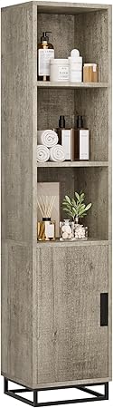 GarveeHome Tall Bathroom Cabinet, 70" Narrow Storage Cabinet with Door and Adjustable Shelf, Open Storage Freestanding for Laundry Room, Kitchen, Living Room, Small Space, Grey