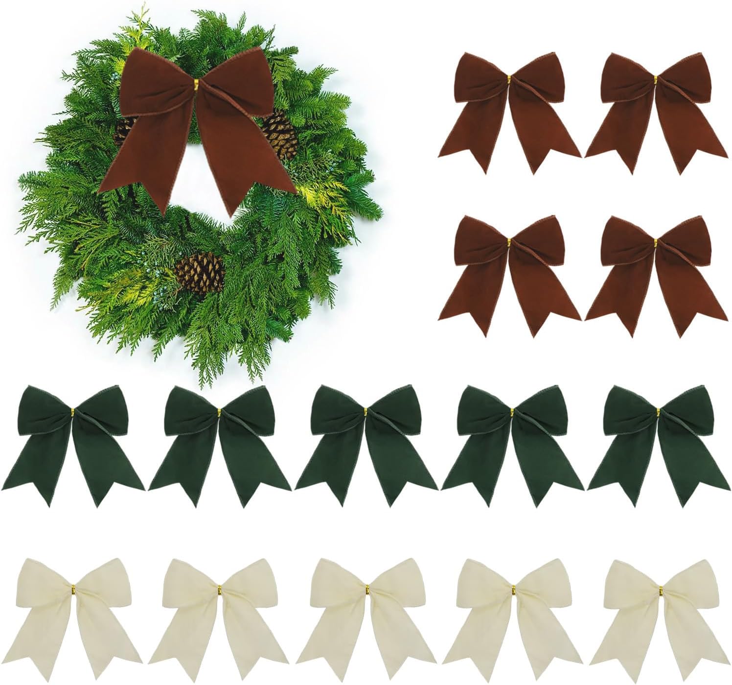 15 Pcs Christmas Velvet Bows Decorations - 5.9 x 5.9'' Rustic Vintage Ribbon Bow with Twist Tie Bowknot Ornament for Xmas Tree Wreath Garland DIY Craft Wrapping Home Decor (15, Black) image 2
