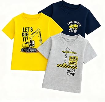 HILEELANG Boys T Shirts 3 Pack Toddler Boys Graphic Tee Shirts Cotton Short Sleeve Crewneck Tops for Little Boys Age 2-7