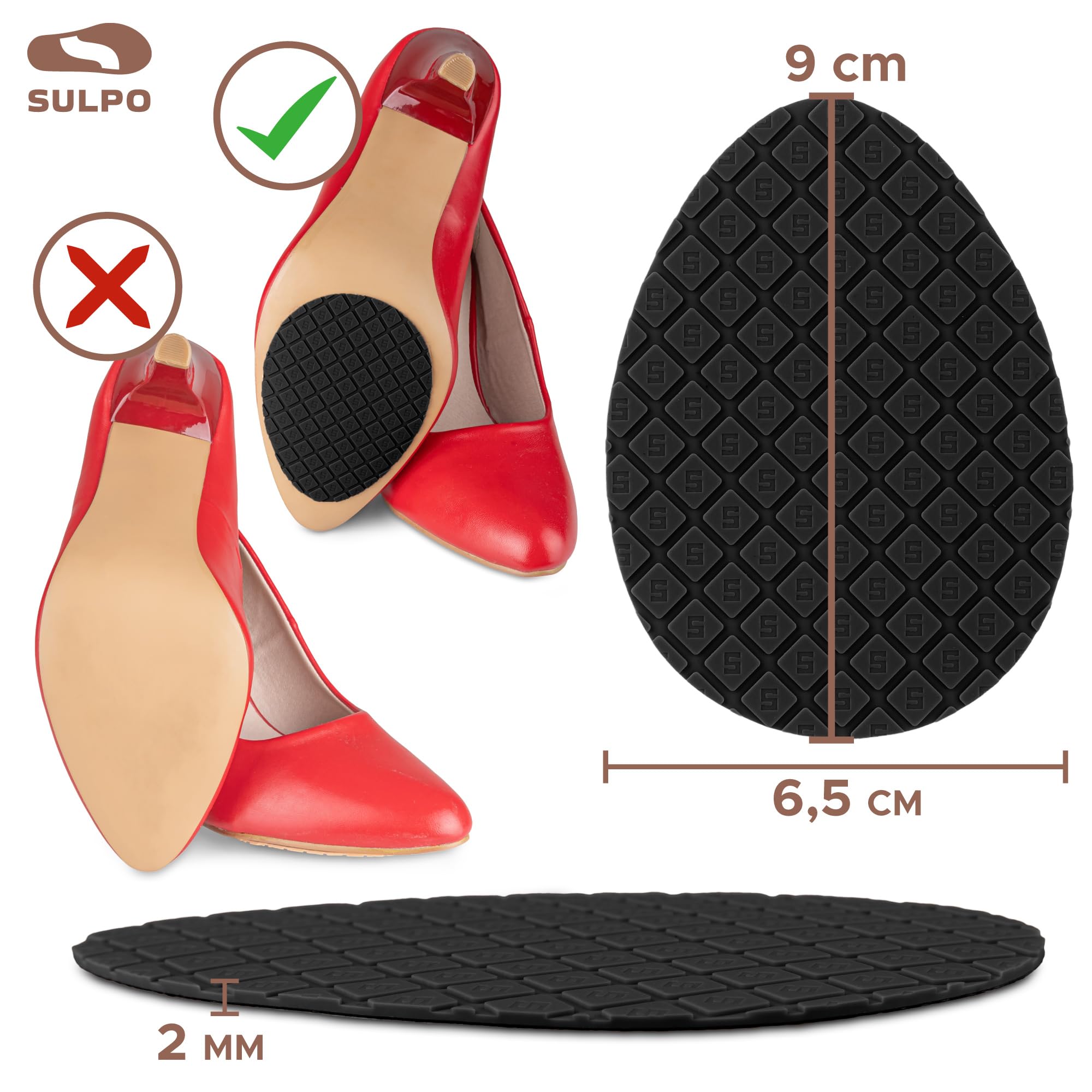 SULPO Lot de 12 sangles en caoutchouc pour chaussures - Autocollants de réparation de semelles de chaussures - Semelles autocollantes - Ultra solides - À découper - Ovales - 4