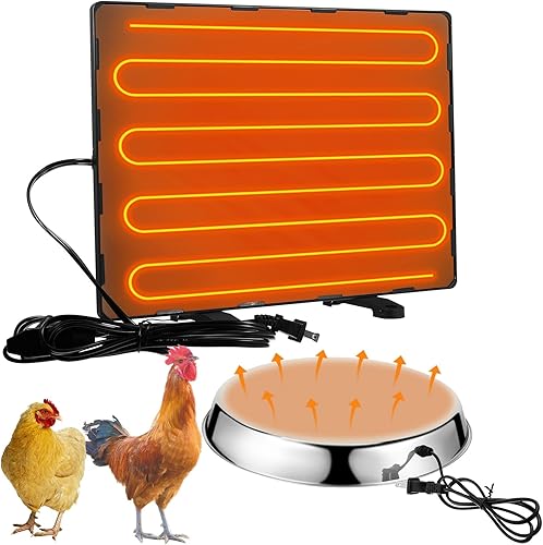 Juego de 2 calentadores de gallinero, calentador de agua de pollo, 125 vatios, bebedor de aves de corral, base calentada, 140 vatios, calor radiante