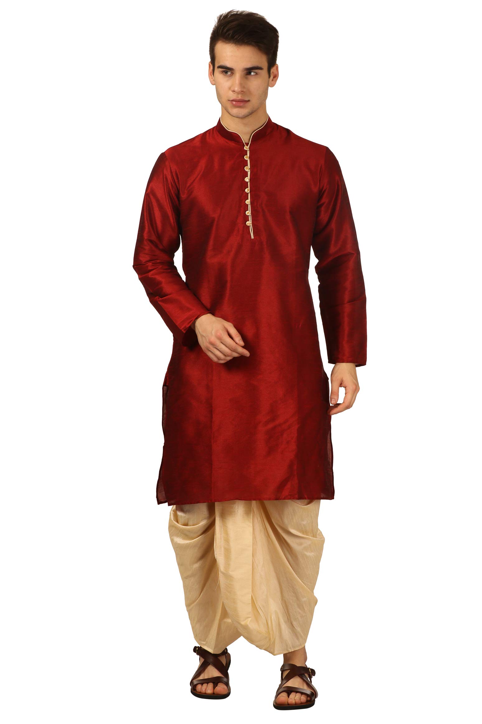 royal kurta Men's Silk Blend Dhoti Kurta Set (Red)-picture-26