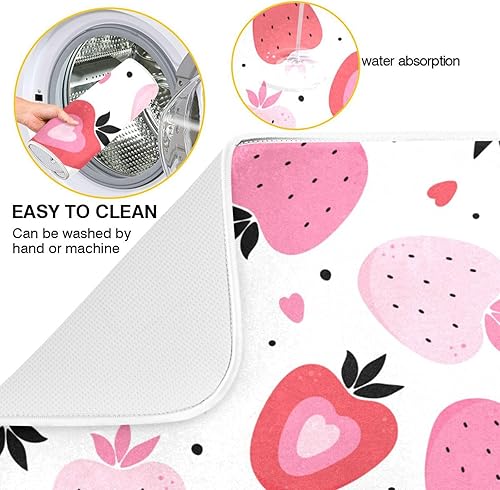 Miniatura 2 de Handdrawn Strawberries Love in Pink and Red Dish Drying Mat Drying Matt Kitchen Counter Countertop Protector Heat Resistant Tapete Para Cocina 16''