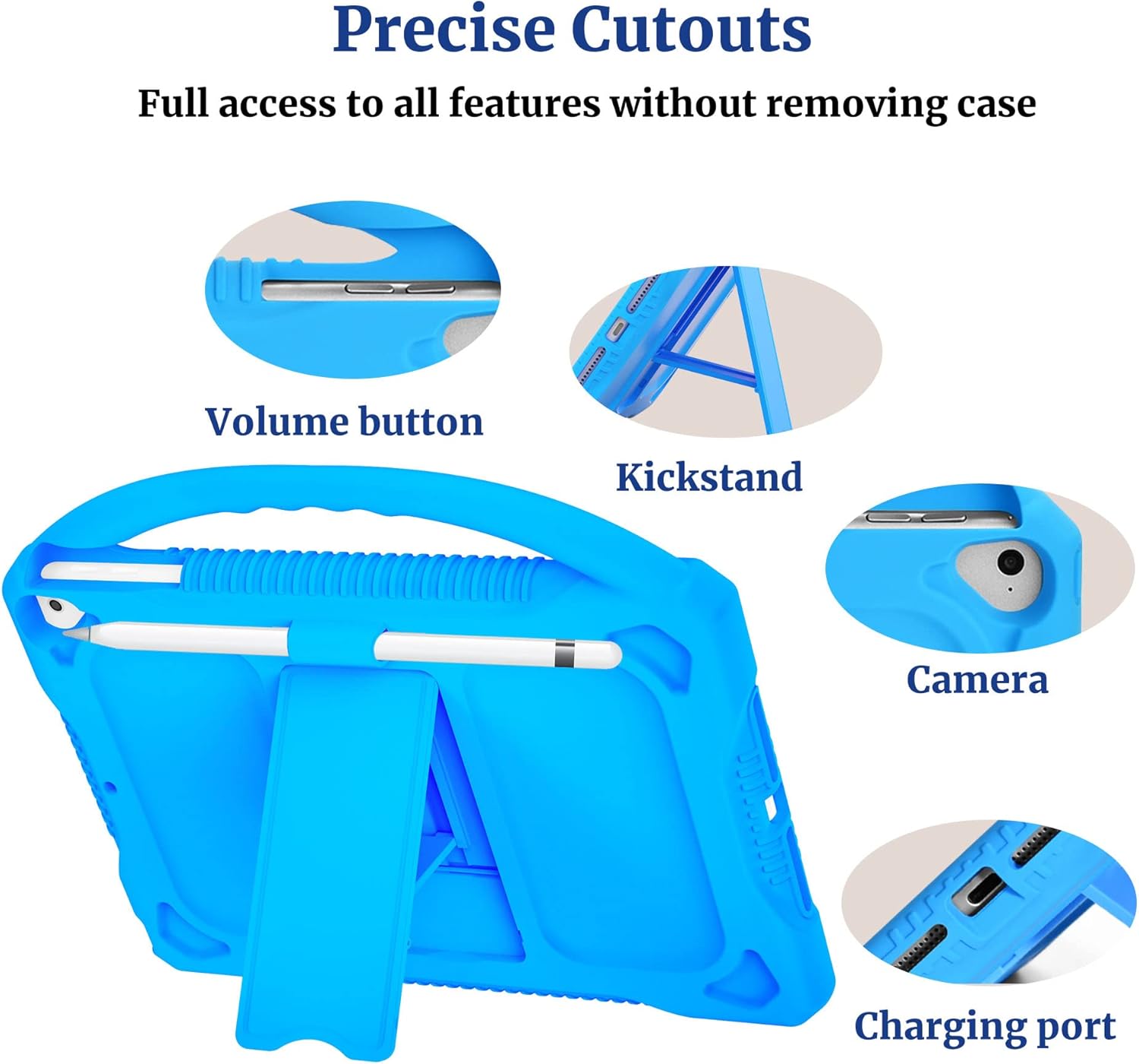 JOGUIIA Kids Case for iPad 6th/5th Generation 9.7",Premium Silicone Cover for iPad 9.7inch 2018/2017,Built-in Stand Handle iPad Air/Air 2(Blue) - Image 5