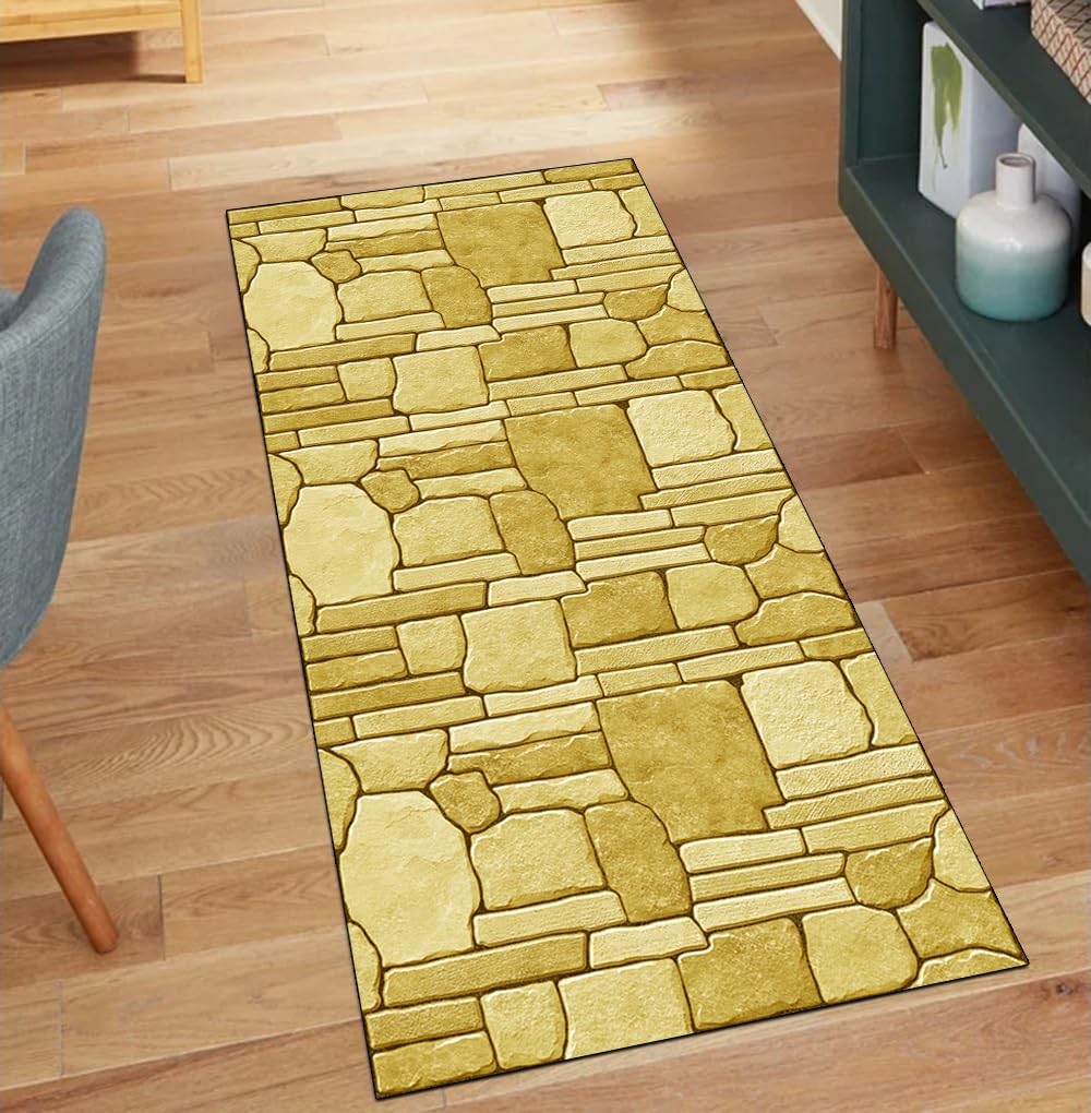 Alfombra 3D de pasillo para cocina antideslizante, alfombra por metros amarilla de 90x100