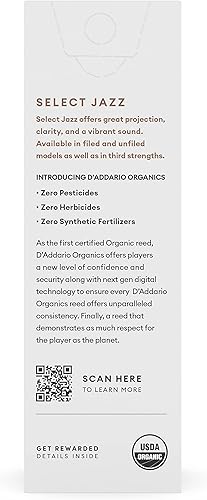 Miniatura 10 de D'Addario Organic Select Jazz - Cañas de saxofón barítono archivadas  Cañas de saxofón  La primera y única caña orgánica  4 medianas, paquete de 5