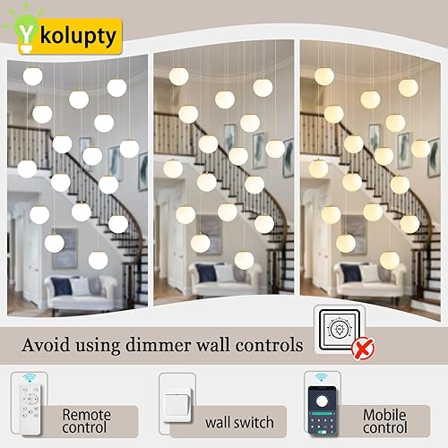 Miniatura 163 de Escalera LED de 10 luces LED moderna con globo de cristal, lámpara colgante grande para techos altos, accesorios de iluminación de entrada, villas y