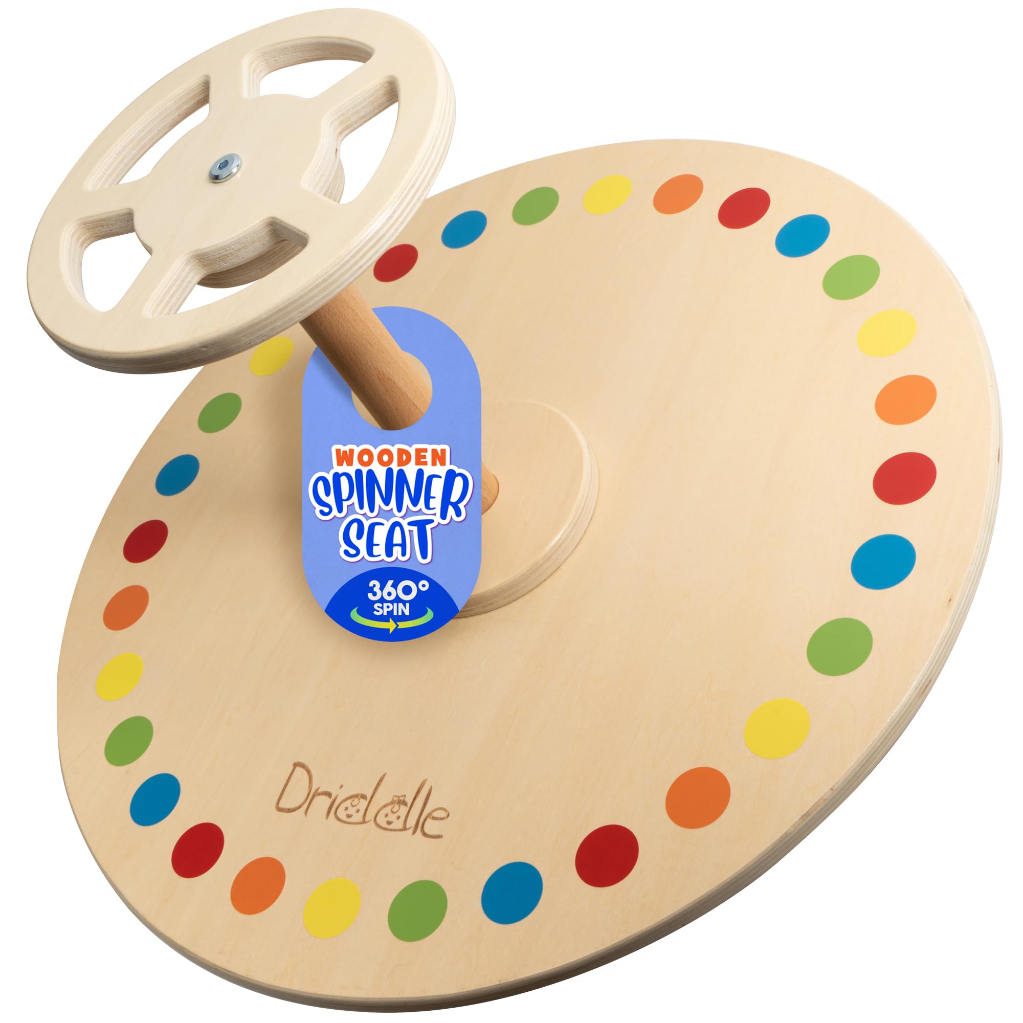 Wooden Spinner Seat - Sit and Spin - Bigger Size - Classic Spinning Activity Toy for Toddlers &amp; Kids All Ages (Patent Pending)