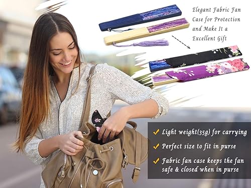 Miniatura 6 de OMyTea Abanicos de mano plegables para mujer, abanicos chinos japoneses de seda de bambú vintage, para sofocos, EDM, festival de música, fiesta,