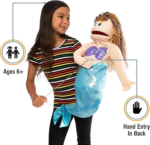 Miniatura 2 de Sirena de 25 pulgadas, chica melocotón, cuerpo completo, marioneta estilo ventrílocuo