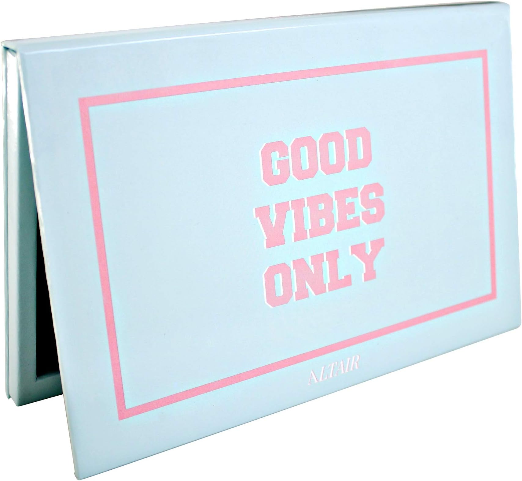 Magnetic Large Empty Makeup Palette w Mirror for Depotting with 10 pcs Metal Stickers for Non Magnetized Pans. Custom DIY Good Vibes Only Blue Depot Palette for Cosmetic Eyeshadows, Blush by Altair