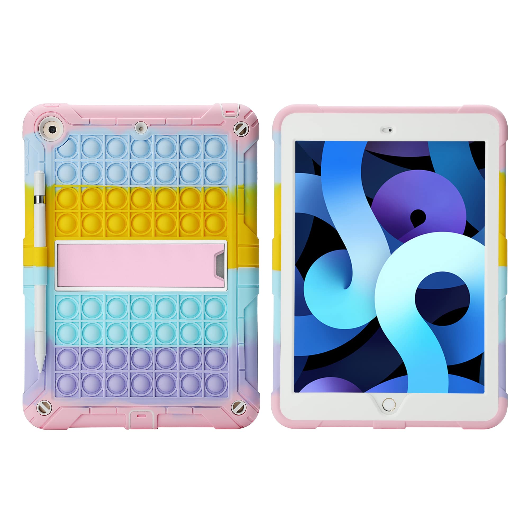 Fidget Custodia giocattolo sensoriale per iPad 9,7 pollici 5a 6a generazione 2018/2017/Air 1/Air 2/iPad Pro antiurto protezione completa con supporto per matite supporto a tracolla (rainbow 1)