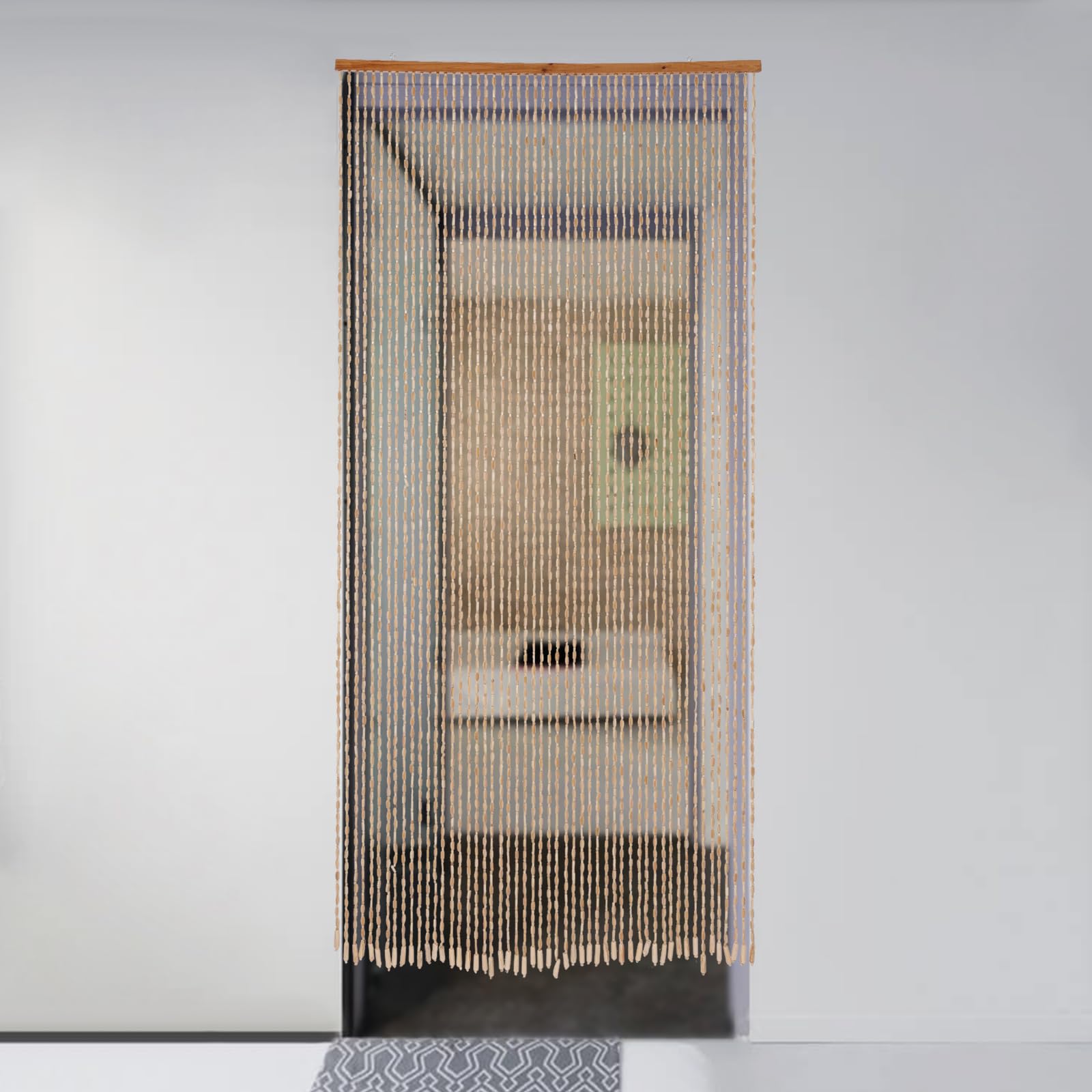 Cortina de cuentas de madera de bambú, 200 x 90 cm, separador de ambientes, sala de estar, dormitorio, cocina, baño, sostenible, duradera, hecha a mano, natural para instalaciones modernas