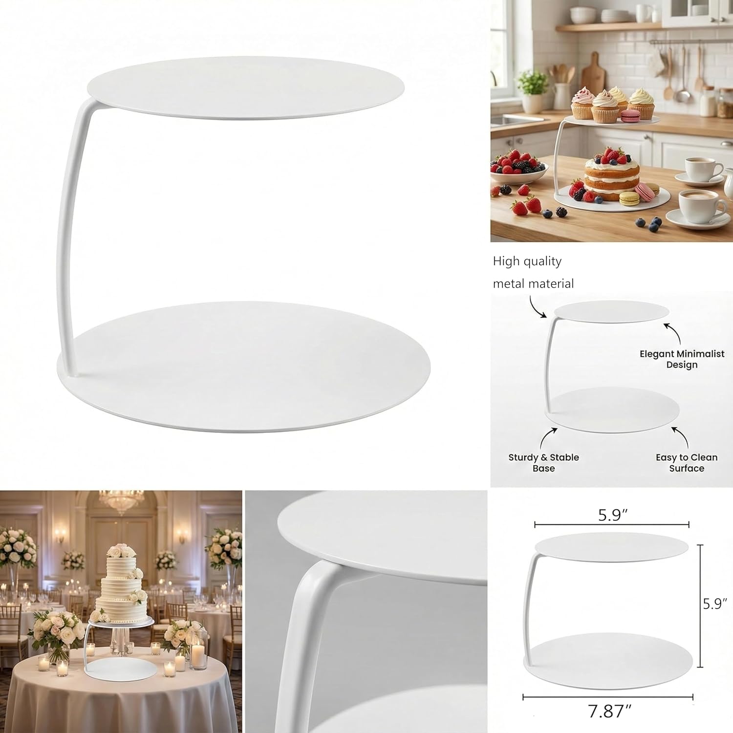 1PC Top 5.9'' High 5.9'' Base 7.87'' White Cake Stand Modern Pedestal Floating Cake Stands Cupcake Dessert Table Display for Wedding Valentine's Day Birthday Party Cake Decorations