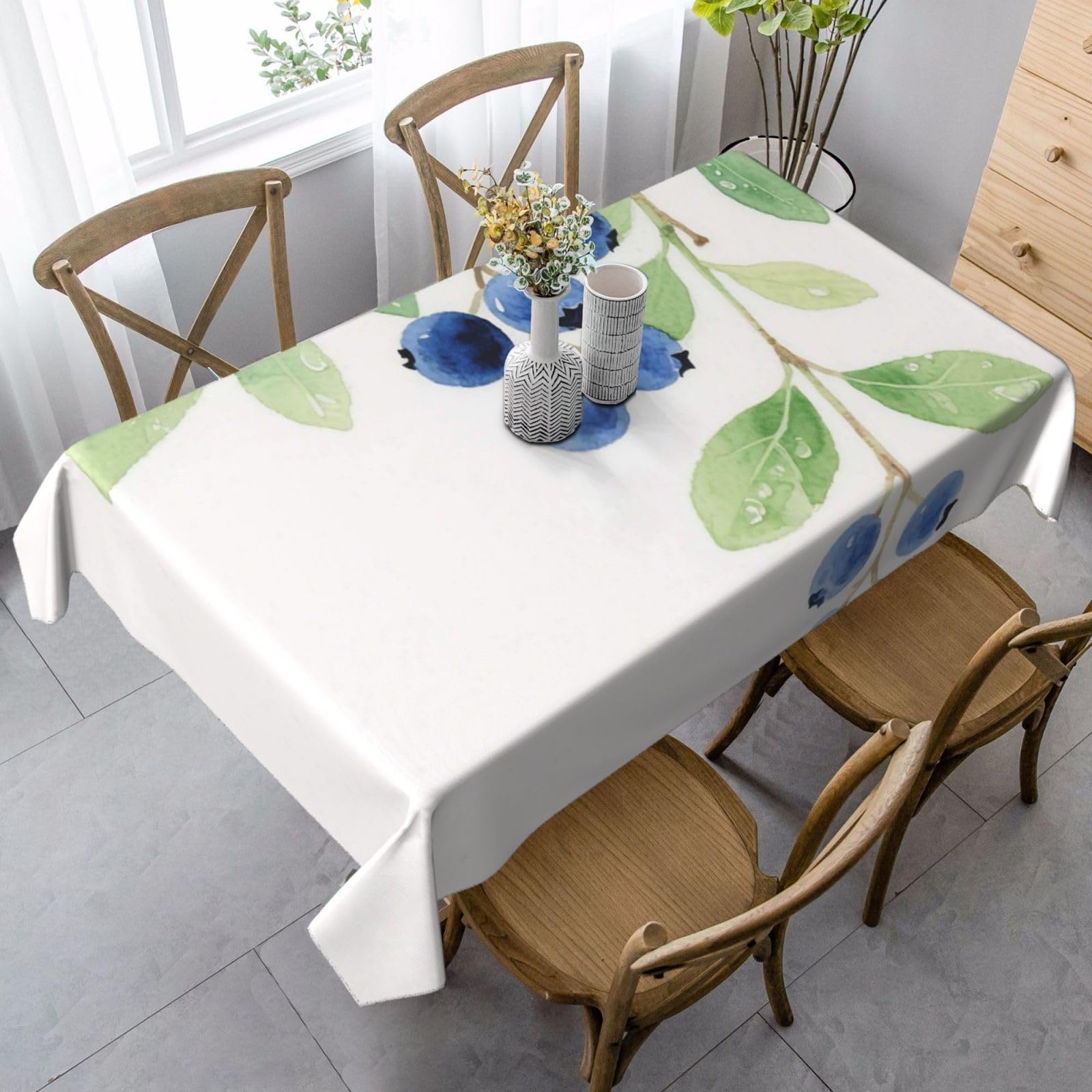Fruits Blueberry Rectangle Tablecloth 35x55 Inch, Washable Reusable Farmhouse Table Cloths Wrinkle Free And Spillproof Kitchen Dinning Table Cover For Party Wedding Picnic Home Decor Tablecloths