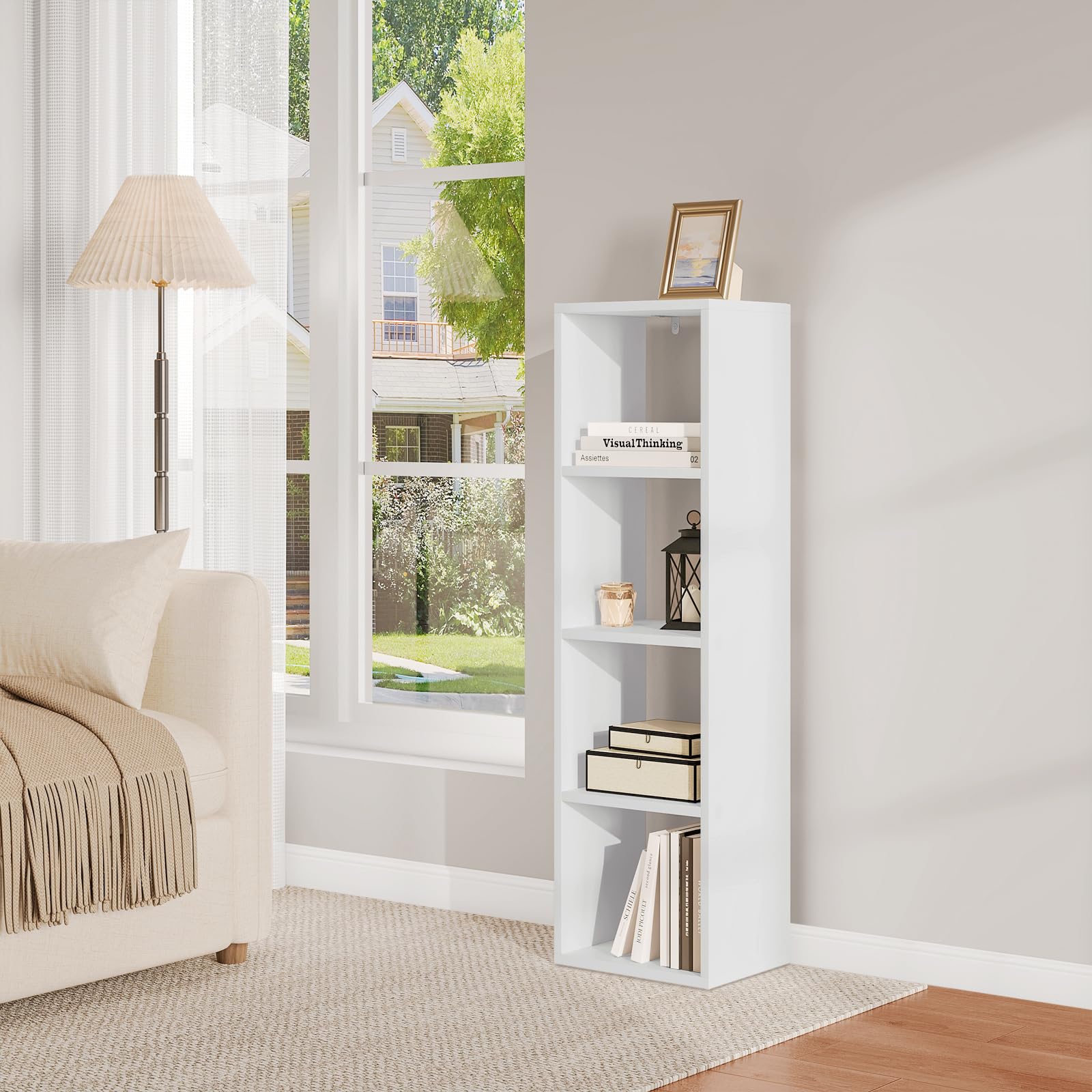 WOLTU Libreria con 4 Livelli, Scaffale a Cubo in Piedi, Scaffale Aperto, per Soggiorno, Studio, Camera da Letto, Ufficio, 30x106,5x23,5 cm, Bianco, SK051ws