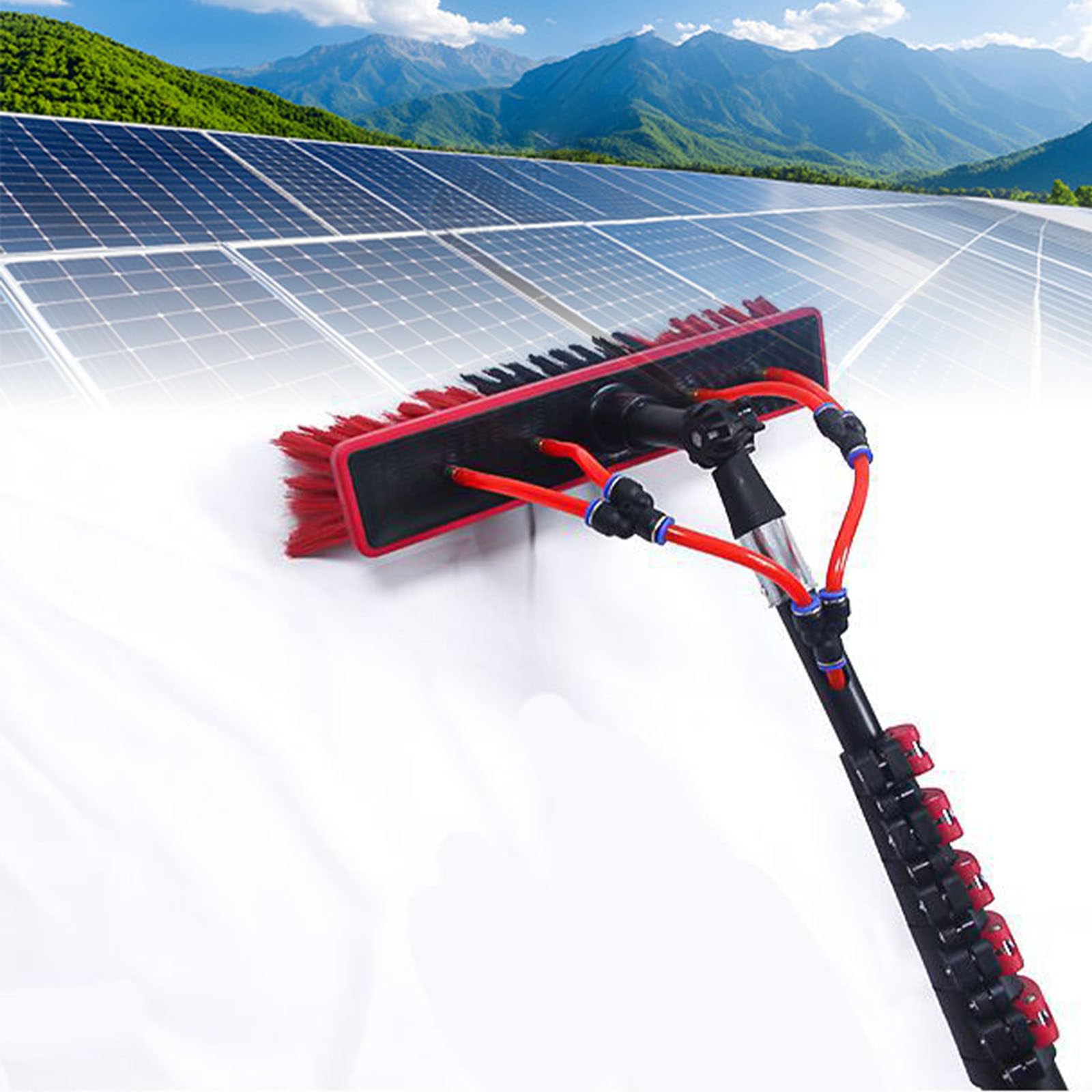 Kit De Poste Alimentado por Agua De 30 Pies, Cepillo De Limpieza De Paneles Solares con Cabezal Ajustable, Equipo De Lavado De Ventanas con Mango Largo De Extensión(35cmbrushhead,3.6m)