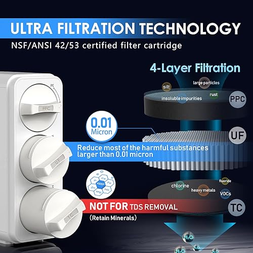 Miniatura 2 de Frizzlife GX99 UF - Sistema de filtro de agua para debajo del fregadero 001 micras filtración de agua potable de alto flujo con grifo dedicado de