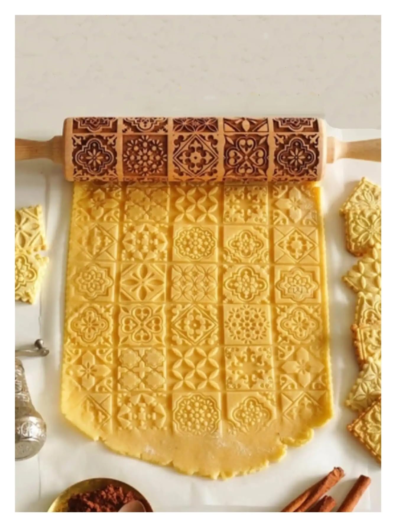 Rodillo de amasar de madera con patrón exquisito, herramientas for hornear con relieve, molde for galletas con cuadrícula cuadrada grabada, rodillos de amasar grabados Rodillo para Masa Madera