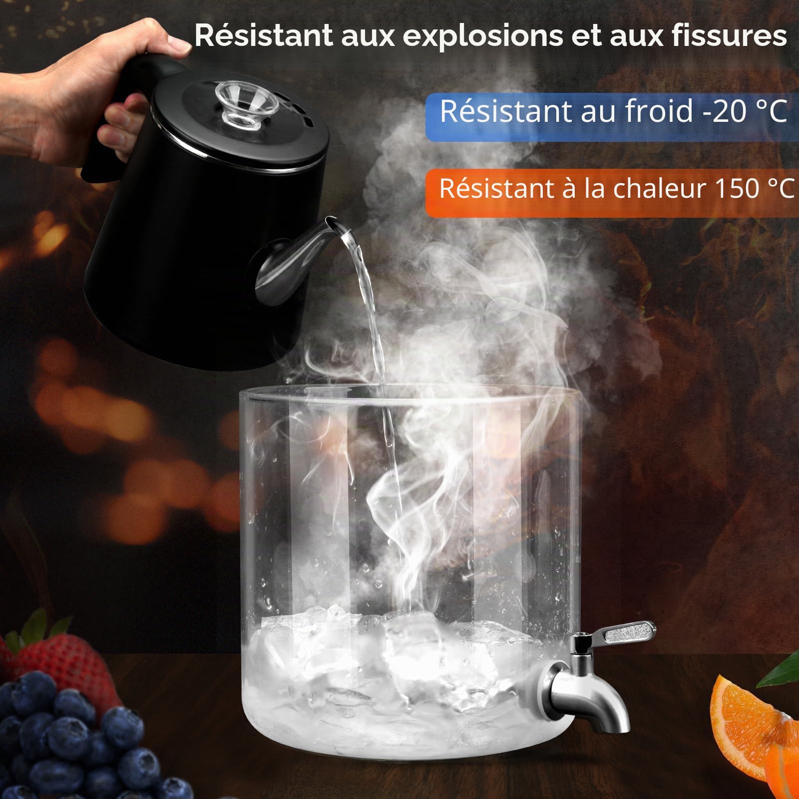 Hisredsun Distributeur De Boissons Chaudes Ou Glacées, 5L Distributeur Boissons Avec Support En Bois, Fontaine a Punch Pour Les Goûters à La Limonade Ou Les Goûters Au Thé, Lavable Au Lave-Vaisselle