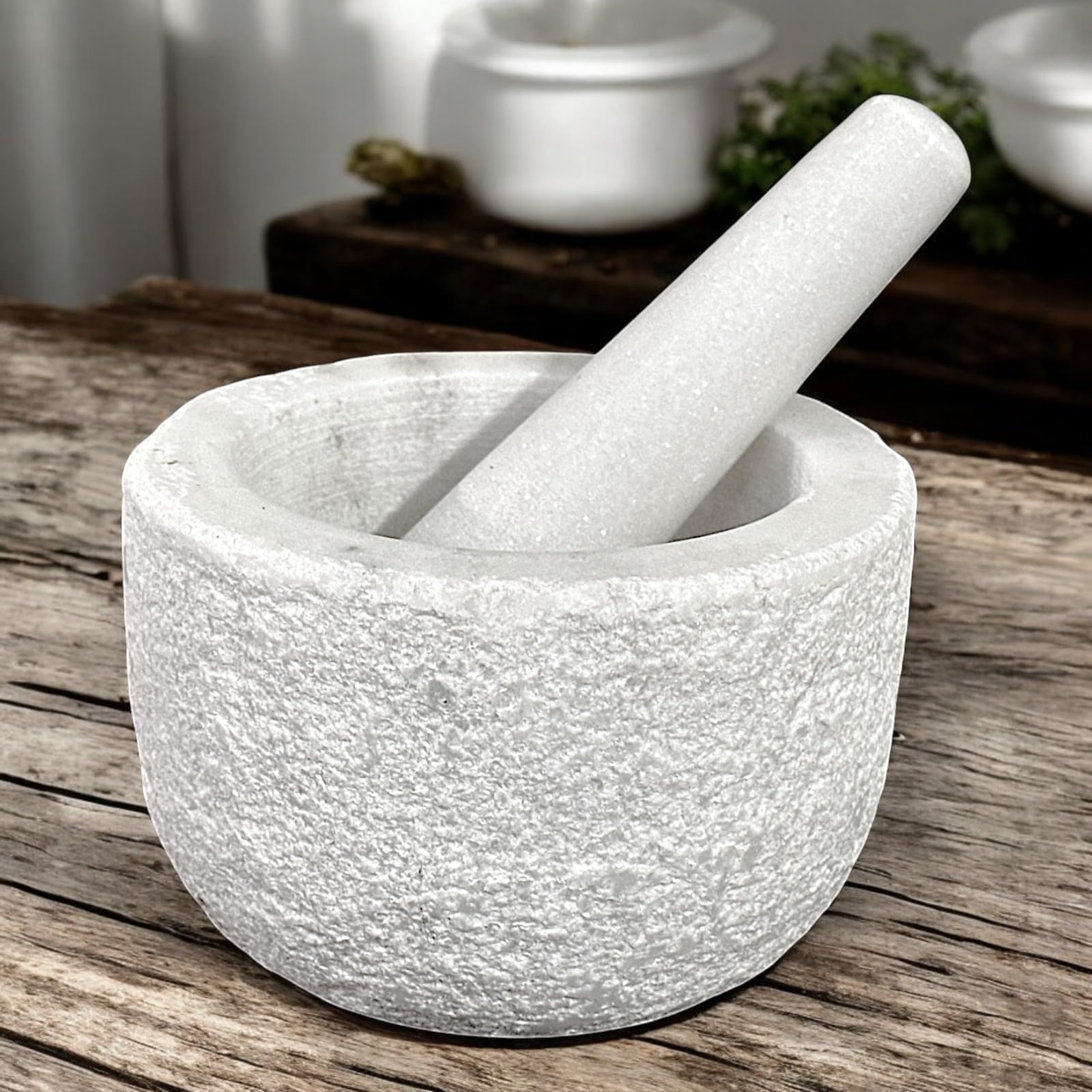 CBAM Mortaio Marmo Bianco Carrara Martellato Pestello in Marmo Mortar Home Art Ø 14cm