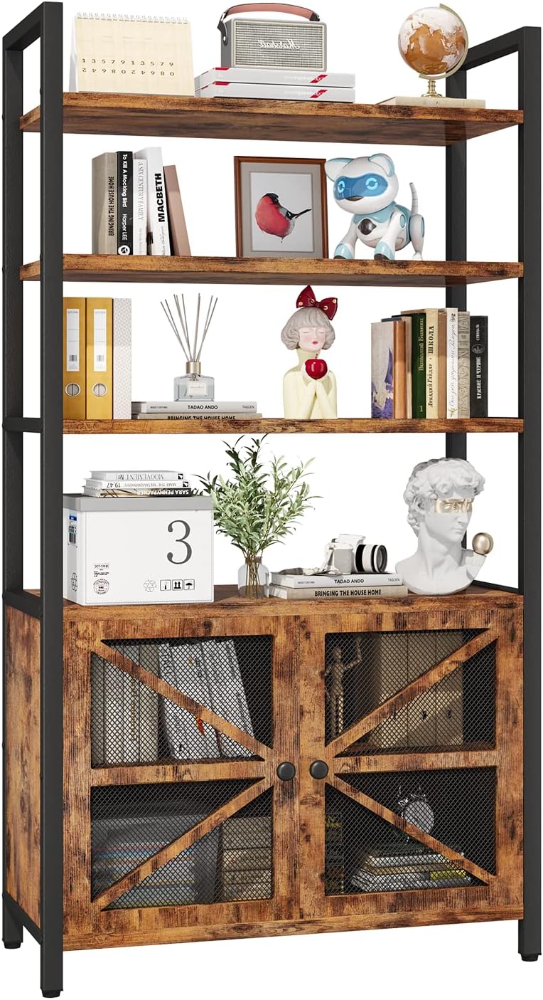 Aazon.co: Rolanstar Bookshelf 6 Tier With 4 Hooks, Industrial Wood Bookcase, Vintage Storage