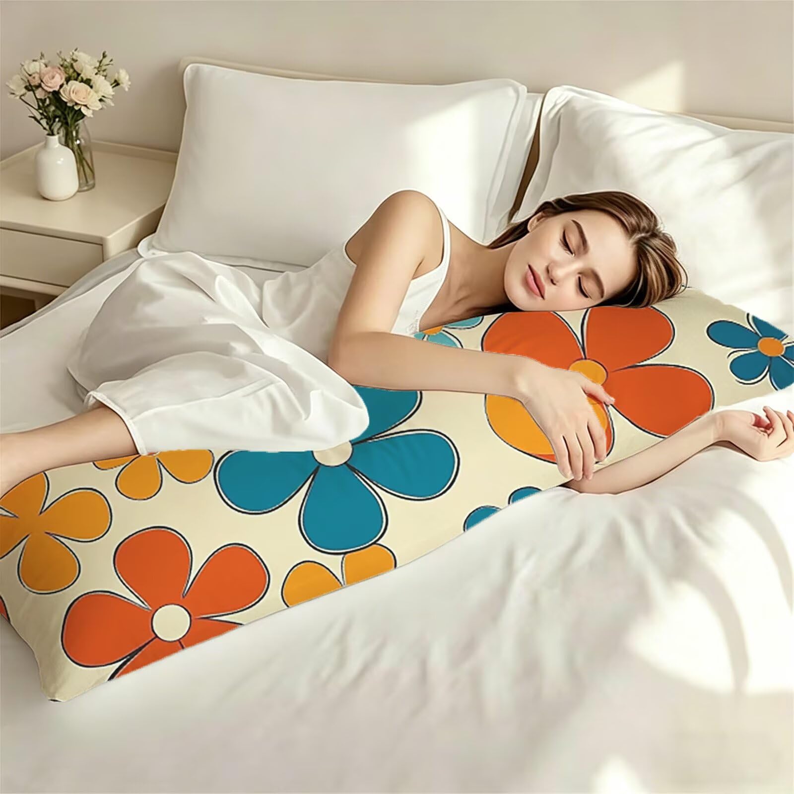 O0-365 poszewka na poduszkę, pomarańczowa, długa poszewka na poduszkę, kwiat, 180 x 60 cm, miękka, aksamitna poszewka na poduszkę do leżenia na boku i wsparcia macierzyńskiego, dwustronna poszewka na