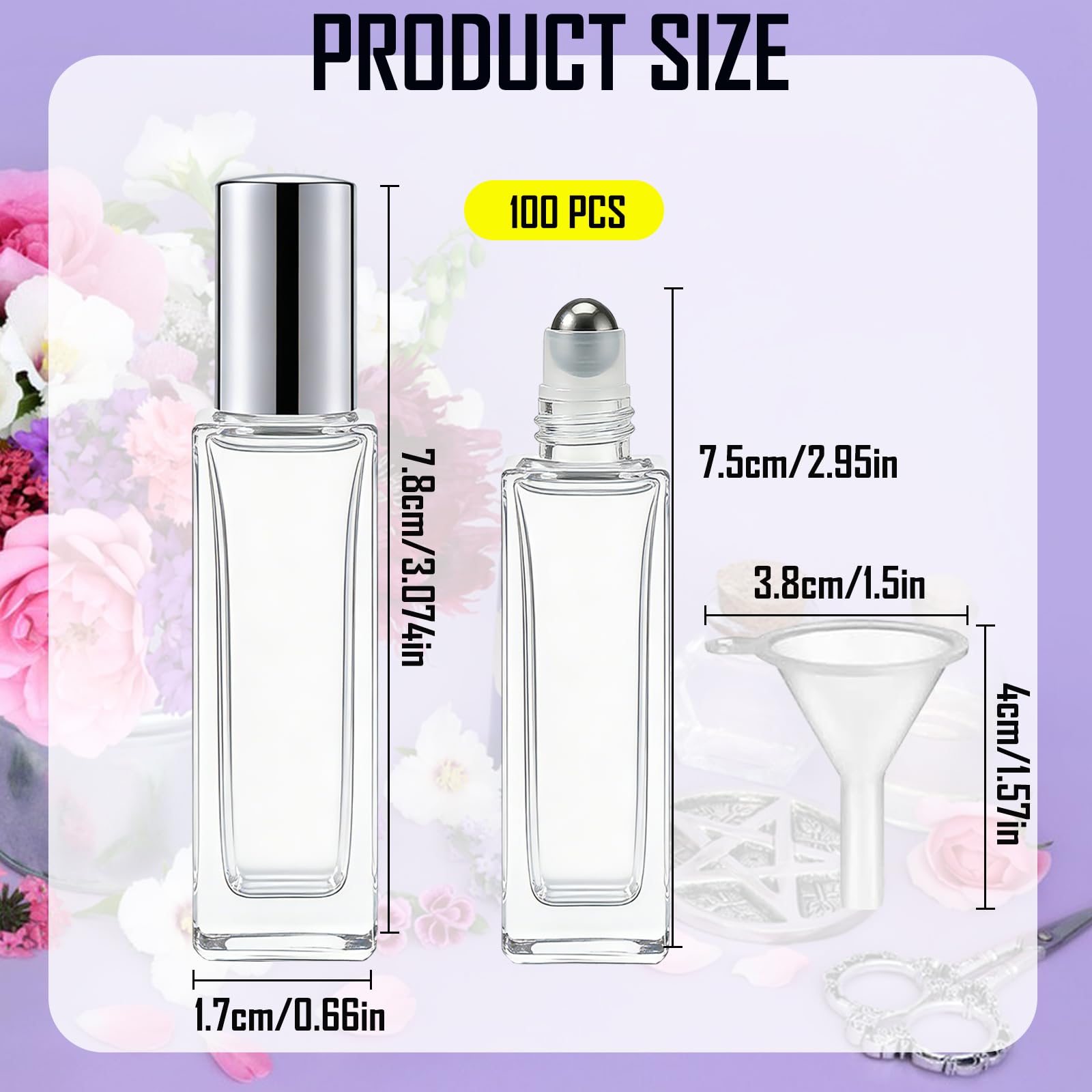 Rollerflaschen für ätherische Öle, 10 ml, Glasrollerflaschen mit Edelstahl-Rollkugeln, leere Flaschen, auslaufsicher, Roll-on-Flaschen mit 5 Trichtern für Reisen, Parfüm, ätherisches Öl